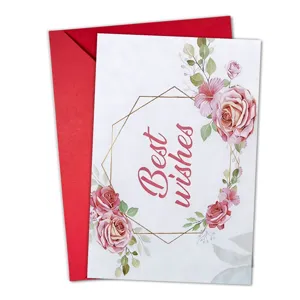 Beautiful watercolor floral greeting card with red envelope for birthdays and weddings.