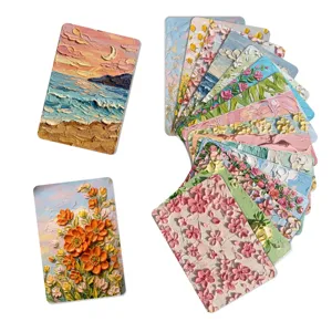 Tarjetas decorativas estilo pintura al óleo, postales de flores plantas y notas de diario.