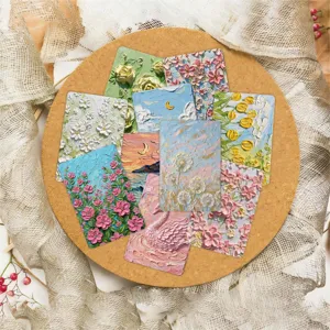 Tarjetas decorativas estilo pintura al óleo texturizadas postales florales diario notas set