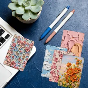 Set de postales de pintura al óleo floral texturizada, tarjetas decorativas de primavera.