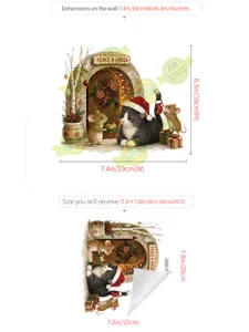 Adesivo murale natalizio gatto carino e topo design in PVC rimovibile per decorazione