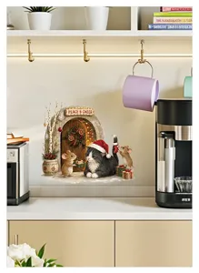 Adesivo murale di Natale gatto carino e topi adesivo decorativo rimovibile per finestre e stanza