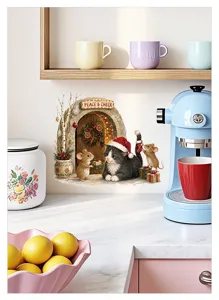 Adesivo murale di Natale gatto carino e topi decoro per soggiorno camera arte murale.