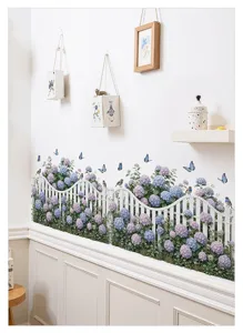 Stickers muraux hortensias bleus papier peint amovible motif fleurs pour salon chambre.