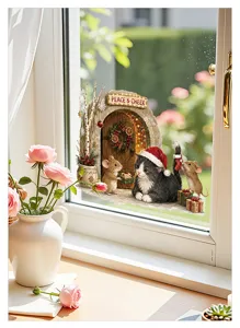 Natale adesivo per finestra gatto carino topo rimovibile sticker murale decorazione