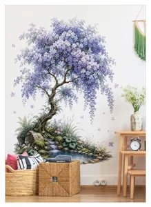 Wisteria boom muursticker detail met een mooie woonkamer achtergrond decoratie.
