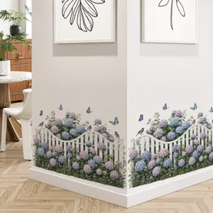 Autocollant mural hortensia bleu plinthe floral peler et coller decoration maison