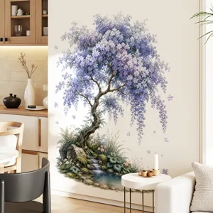 Grote Blauweregen Bloemen Boom Muursticker PVC Verwijderbare Botanisch Landschap Scenerie Muursticker Voor Woonkamer Achtergrond Decor