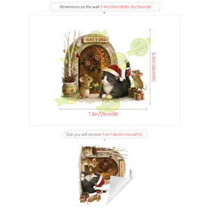 Natale gatto topo adesivo murale rimovibile decorazione festiva casa PVC 7.4x6.3 in