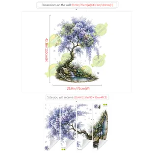 Grote blauwe regen boom muursticker, verwijderbare bloemendecoratie voor woonkamer.