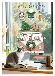 Weihnachten Fensteraufkleber statisch Glas Dekoration Weihnachtsmann Cartoon Aufkleber festlich