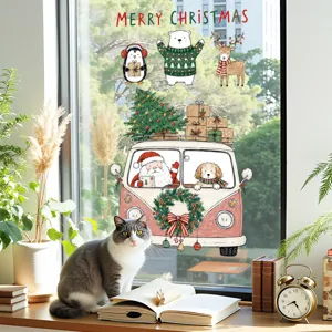 Weihnachten Fenster Statische Aufkleber Weihnachtsmann Retro Van Glas Dekoration