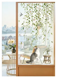 Daisy vine cat glass wall sticker for bedroom living room home decor window glass decal