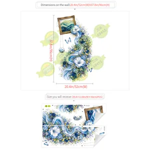 Blue rose floral waterfall picture frame wall sticker for bedroom room decor main view