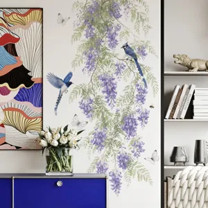 Wisteria vogel muursticker verwijderbaar botanisch interieur woonkamer muurdecor 49019