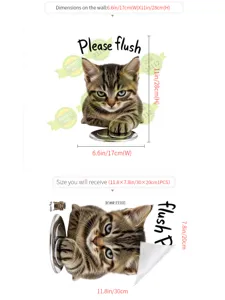 Adhésif toilette chat mignon sticker mural amovible PVC décoration salle de bain 30cm