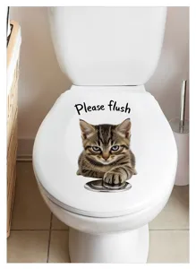 Adhésif abattant WC chat mignon autocollant PVC imperméable drôle décoration salle de bain