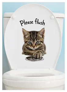 Adhésif drôle de chat pour abattant de toilettes étanche décoration salle de bains