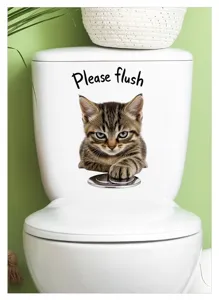 Sticker toilette chat drôle imperméable amovible autocollant mural salle de bain