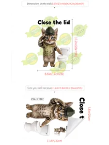 Autocollant de toilette chat mignon vinyle amovible autocollant mural drôle phrase pour salle de bain.