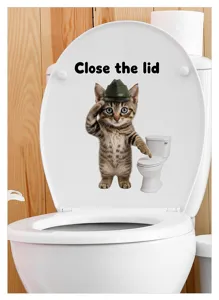Adhesif de siege de toilettes chat mignon dessin anime impermeable autocollant mural bain