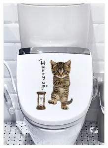Sticker autocollant de couvercle de wc chat mignon impermeable pour salle de bains