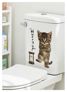 Sticker de toilette chat mignon dessin animé drôle autocollant mural décor de salle de bain