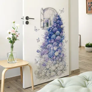 Autocollant de porte à fleurs bleues art mural autocollant décoration pour chambre