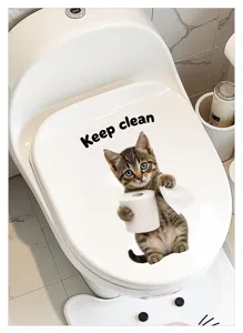 Adhesif siege de toilette chat mignon amovible impermeable decor salle bain texte