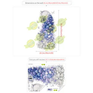 Autocollant mural de fleurs bleues pour salon et chambre, décoration murale en PVC adhésif.