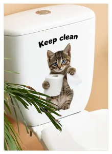 Autocollant de toilet chat mignon imperméable amovible décoration murale salle de bain