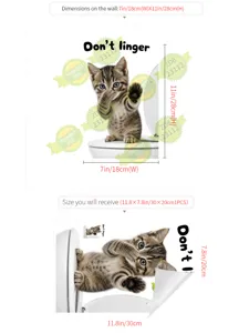 Sticker de toilette chat drôle imperméable PVC autocollant mural salle de bain 30x20cm deco