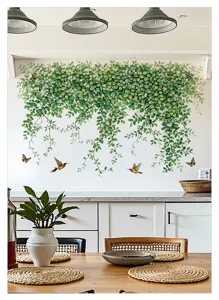 Stickers muraux lianes botaniques fleurs plante verte murale décoration maison amovible autocollant