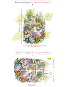 Garden fountain wall sticker waterproof removable PVC mural for bedroom living room decor.