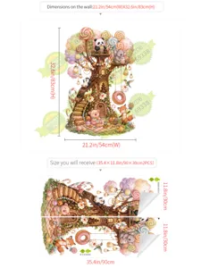 Autocollant mural arbre de dessin animé enfants animaux mignons PVC déco 54x83cm