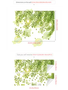 Green leaves wall sticker forest window glass decal removable PVC home decor 83x61cm size