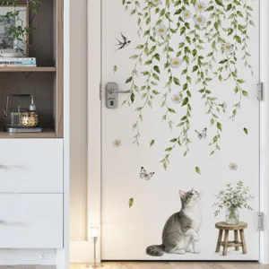 Daisy flower wall sticker watercolor botanical cat door decal home decor for living room bedroom