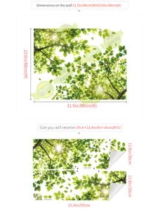 Green leaves wall sticker nature tree branch peel and stick wall decal for home decor living room
