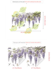 Spring wisteria flower wall sticker bedroom bedside removable decorative wall decal 2pcs