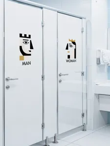 Αδιάβροχο αυτοκόλλητο πόρτας τουαλέτας μινιμαλιστικό γεωμετρικό άνδρας γυναίκα διακόσμηση