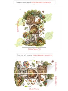 Stickers muraux cabane dans les arbres de forêt pour chambre d'enfant, autocollants mignons.