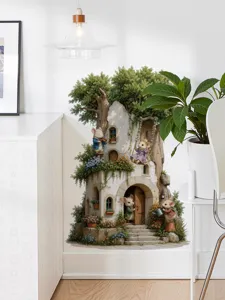 Niedlicher Wald Baumhaus Wandaufkleber Eck Wandbild Dekor für Flur Kinderzimmer Innengestaltung
