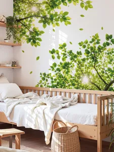 Green tree leaves wall sticker removable mural wallpaper for living room bedroom decor