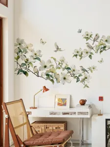 Autocollant mural fleur et oiseau botanique amovible pour décoration de maison détail