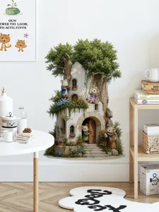 Schicker Wald Baumhaus Wandaufkleber abnehmbare Tier Wandtattoos fuer Kinderzimmer Flur