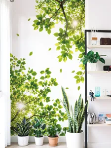 Green tree leaves wall sticker home decor mural wallpaper for living room bedroom aesthetic