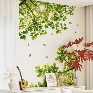Green Tree Leaf Wall Sticker Forest Sunshade Background Mural Removable PVC Waterproof Wallpaper For Living Room Bedroom Decor