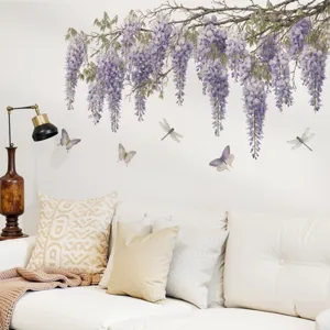 Wisteria Flower Wall Decals Removable Floral Wall Stickers For Bedroom Living Room Bedside Background Home Decoration PVC Art Mural