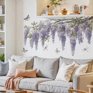 Wisteria wall sticker floral home decor removable wallpaper for bedroom living room
