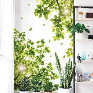 Green leaves wall sticker mural removable nature tree sunshine wallpaper home decor